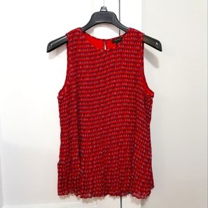 HALOGEN Red Pleated Swing Tank/Tunic Blouse